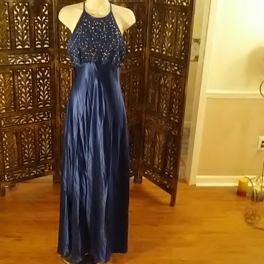 Dark blue beaded netted dress, size 9-10